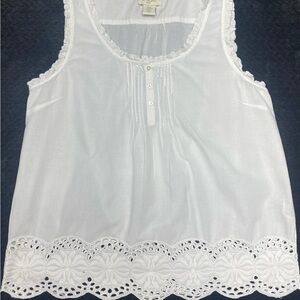 St. Tropez White Ruffled Embellished Tank Top W Med. BEACH TROPICAL ISLAND